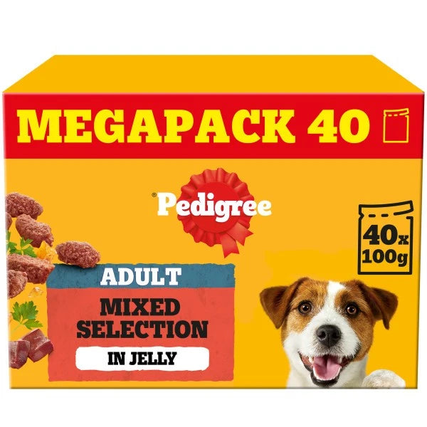 Pedigree Adult Dog Pouches Mixed Selection in Jelly 40x100g Mega Pack